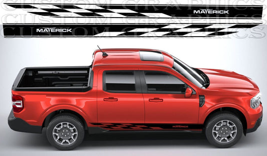 racing stripe across Ford Maverick vinyl stickers decals