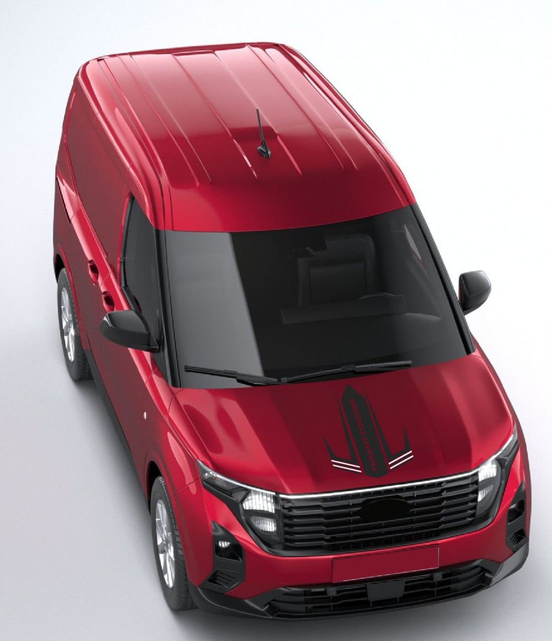 Glossy black stripe on silver Transit Courier