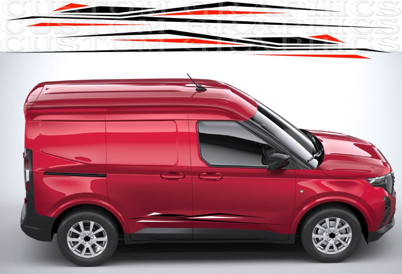 Custom decal set on Transit Courier side view

