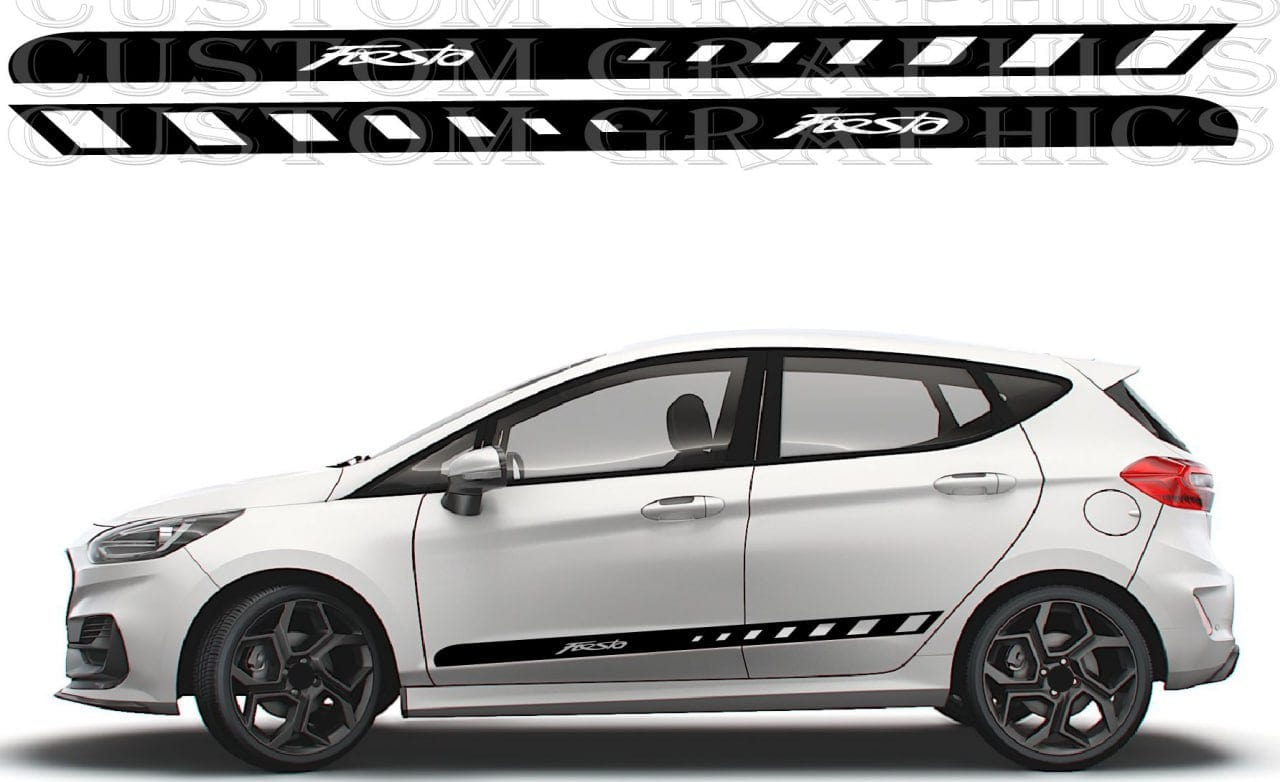 Glossy vinyl stripes applied to Fiesta doors