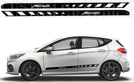 Glossy vinyl stripes applied to Fiesta doors