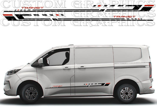Side Racing Stripes Kit for Ford Transit Cargo Van Black Vinyl	