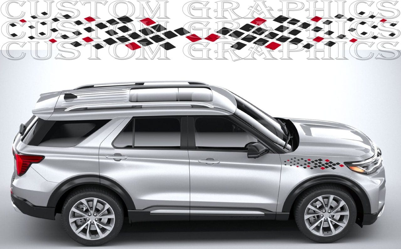 Camouflage vinyl decals on fenders of Ford Explorer

