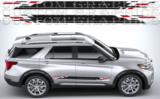 Adventure-themed mountain and tree decals on Explorer doors

