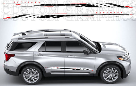 Sport-style stripe kit on hood and side of Explorer SUV

