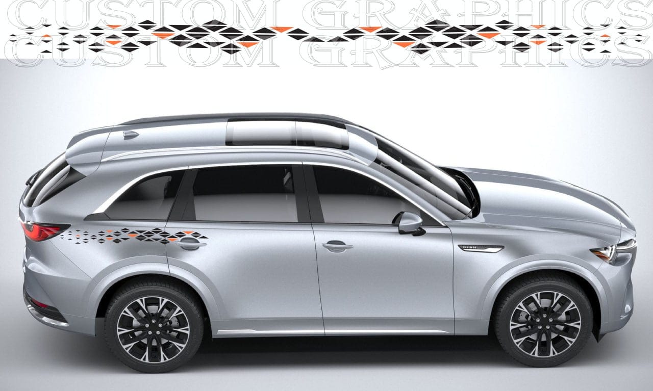 Silver SUV with custom car graphics on a gray background