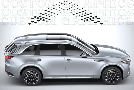 Silver SUV with custom graphics on a light gray background