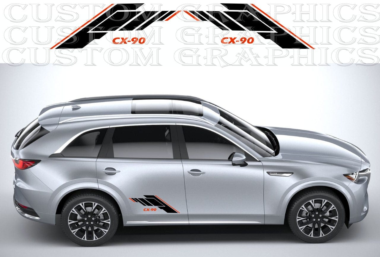 Silver SUV with custom graphics on a gray background