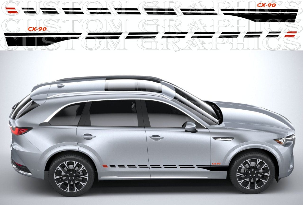 Silver SUV with custom graphics on a gray background