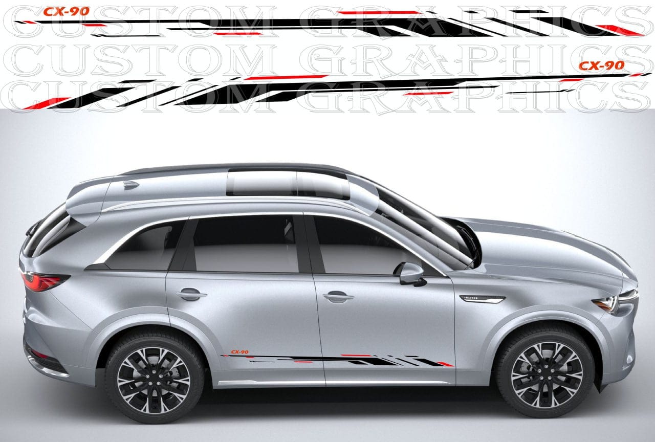 Silver SUV with custom graphic vinyl wraps on a gray background