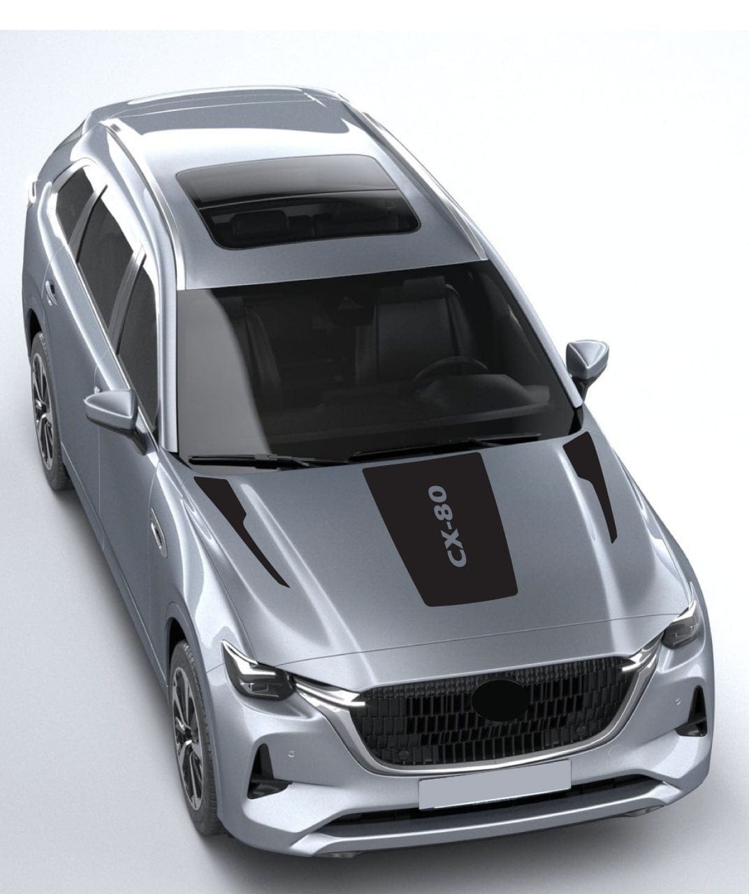 Silver SUV with 'CX-80' branding on a light gray background