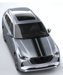 Silver car with black stripes on a light gray background