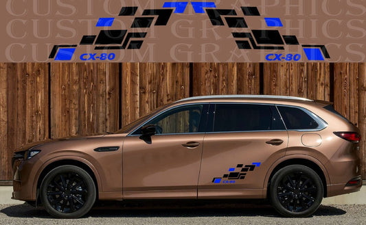Bronze SUV with 'CX-80' decals on a wooden background
