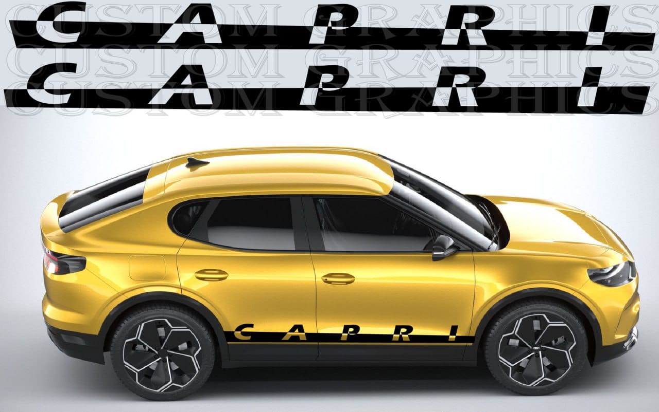 Yellow SUV decals on a gray background