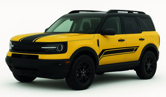 Yellow SUV with black accents on a white background