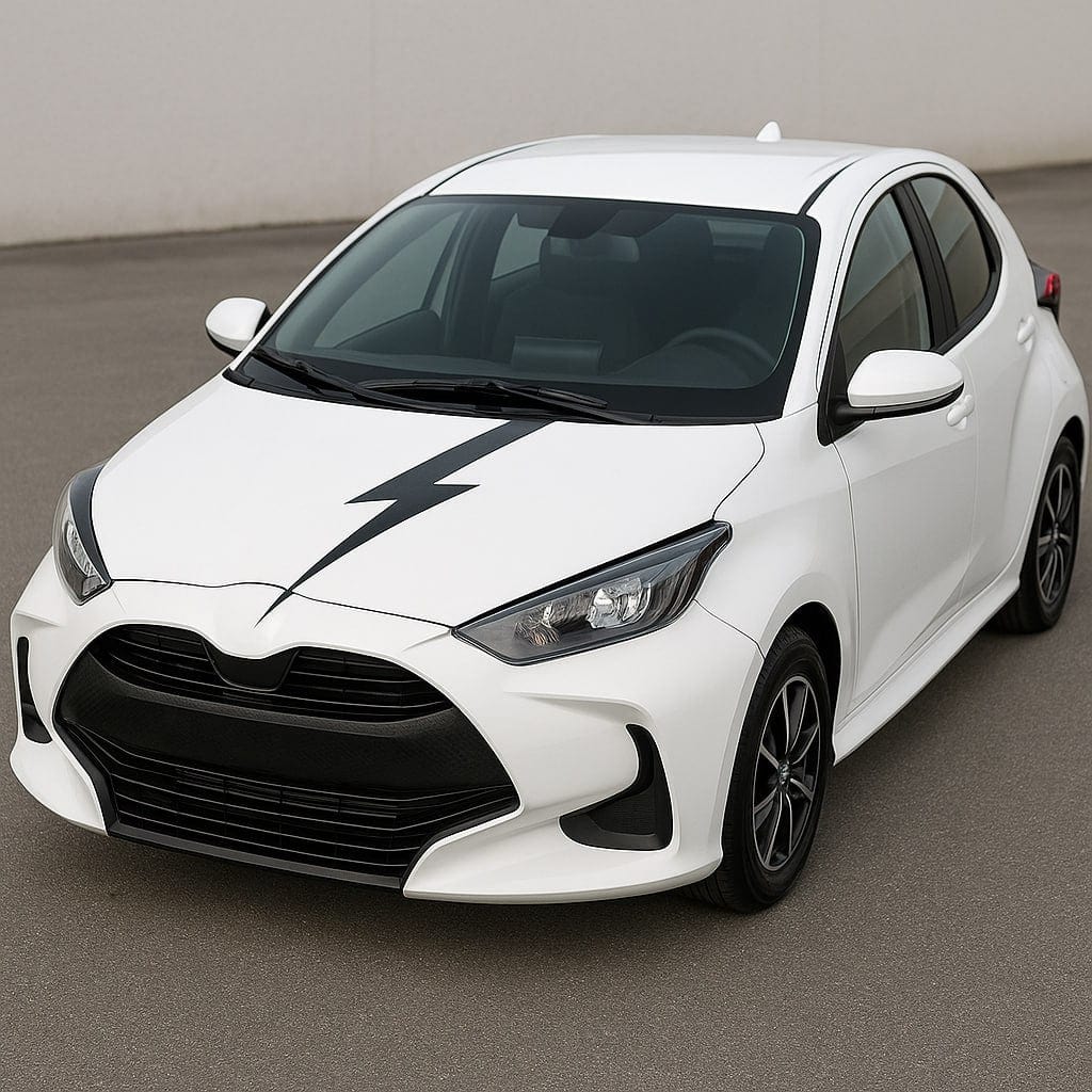 White car with black accents on a gray background