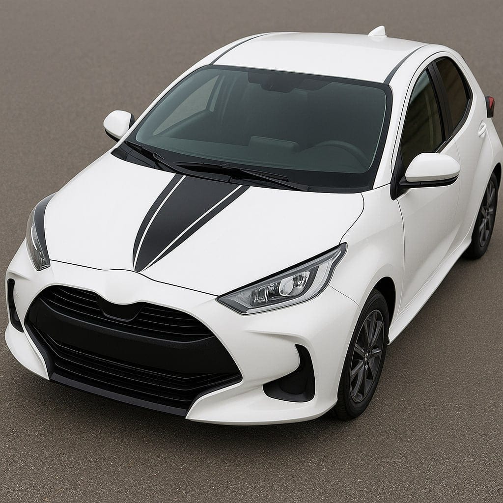 White car with black accents on a gray background