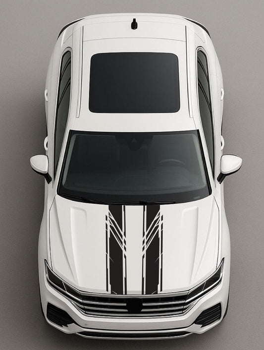Top-down view of a white SUV with black accents on a gray background