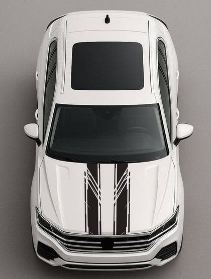 Top-down view of a white SUV with black accents on a gray background
