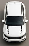 White car with black and red stripe design on a gray background