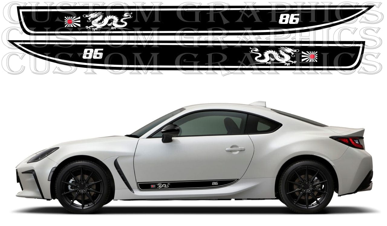 White sports car with racing decals on a white background