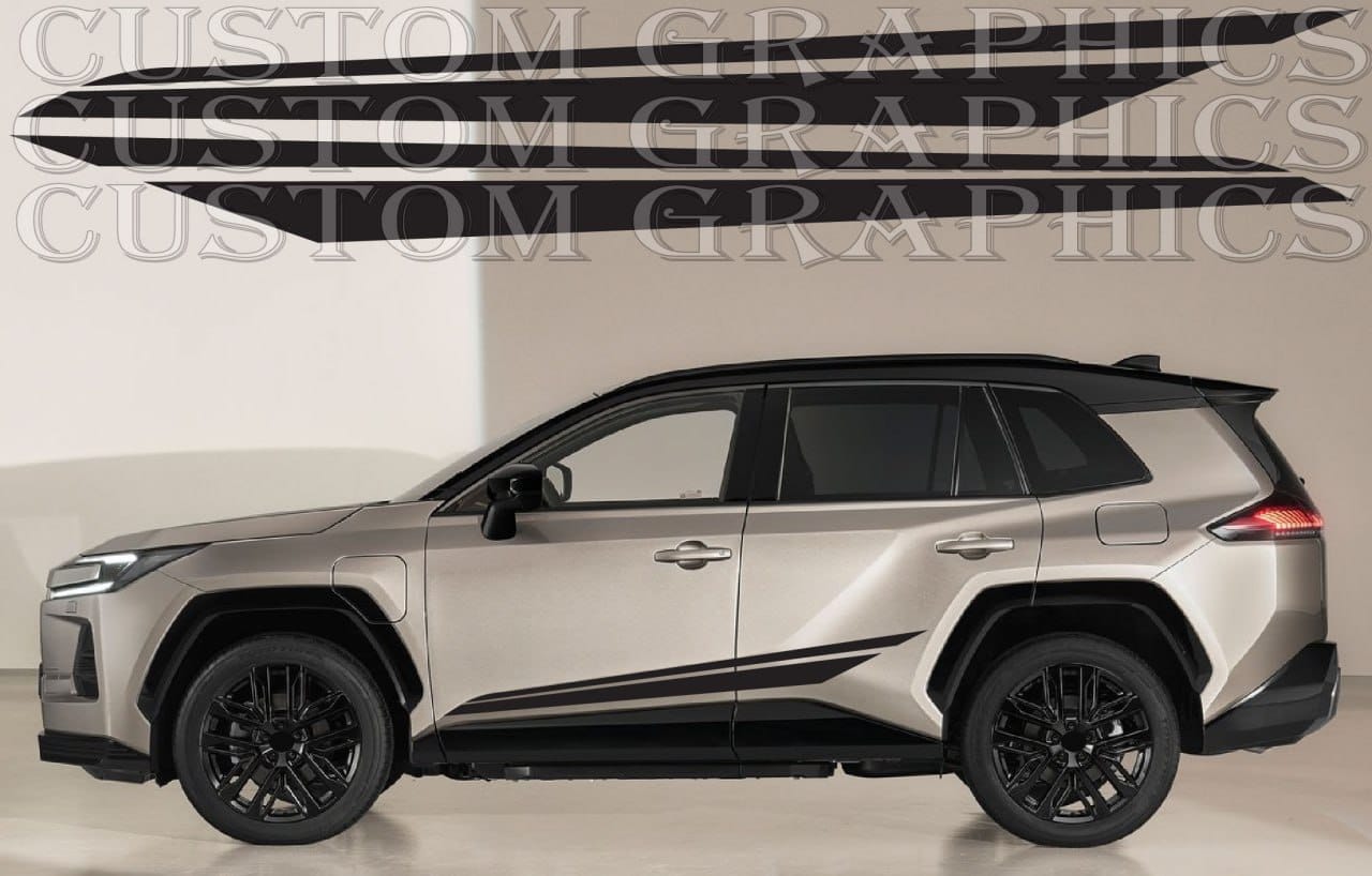 Silver SUV with black custom graphics on a beige background Vinyl sickers 2 stk.