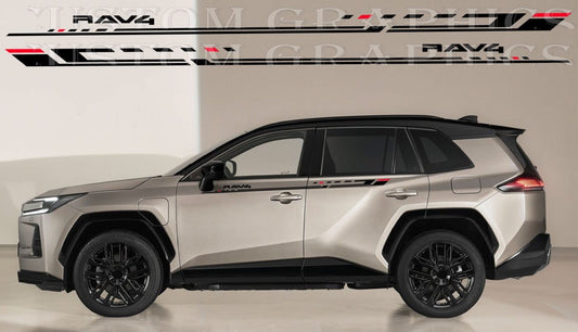 Side view of a silver SUV with decals on a plain background vinyl sticker
