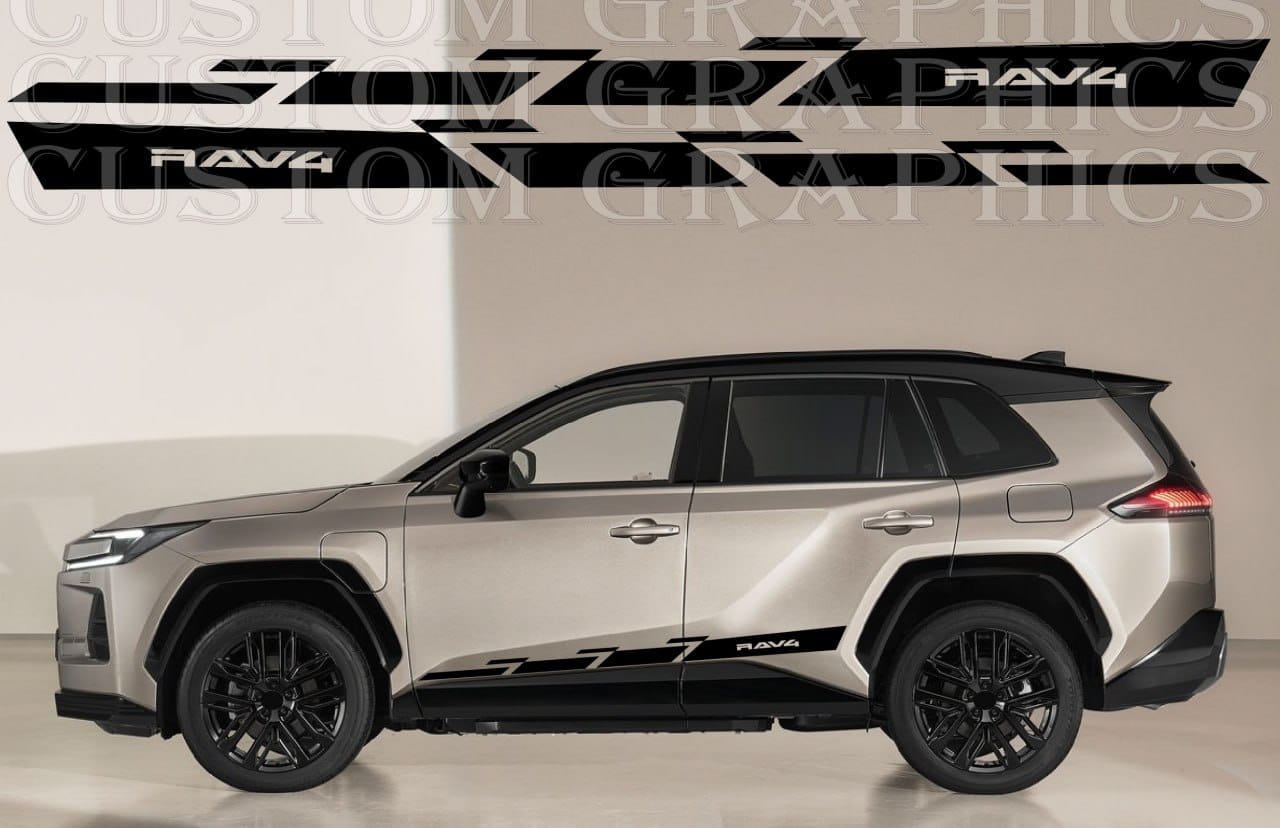 Silver SUV with black custom graphics on a plain background vinyl sticker