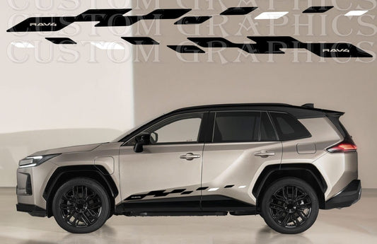 Silver SUV with custom graphics on a plain background
