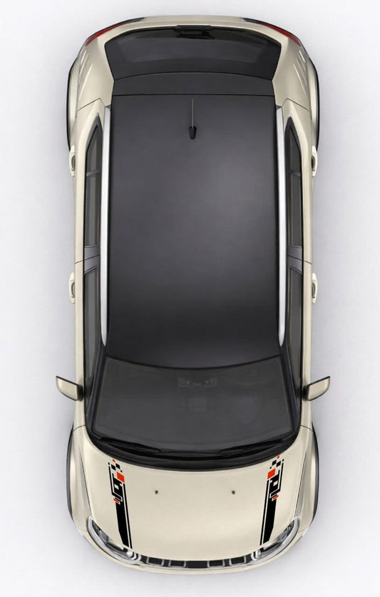 Top-down view of a car with a black interior on a white background