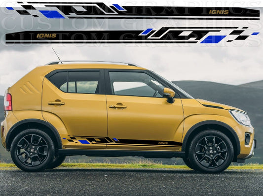 Yellow SUV with custom decals on a road