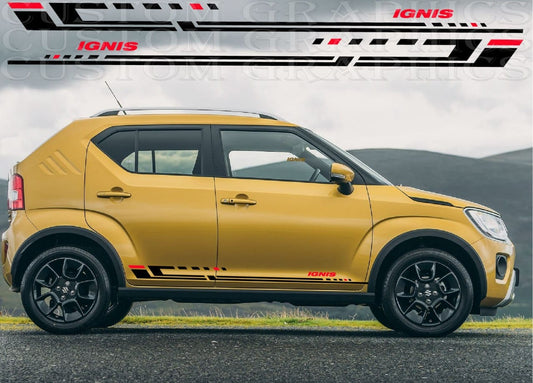 Yellow SUV with 'IGNIS' style on a road with a mountainous background