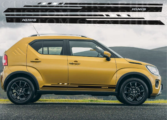 Yellow SUV with custom decals on a road