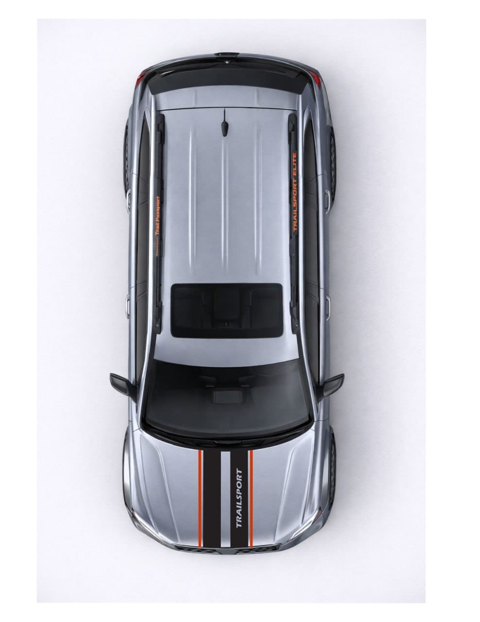 Top-down view of a car on a white background