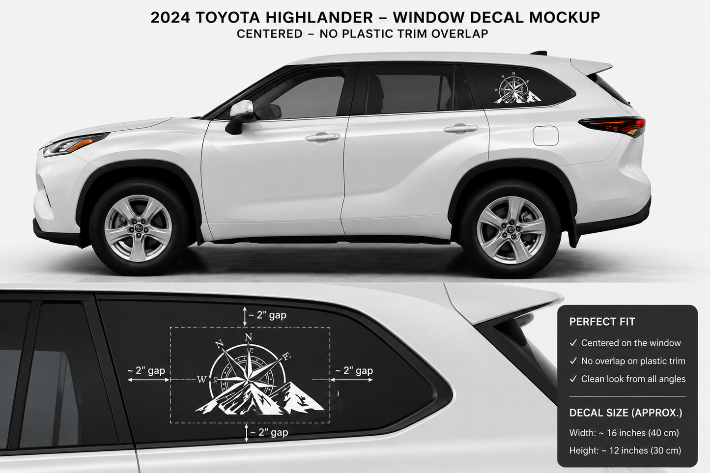 Autocollant en vinyle de qualité supérieure pour fenêtre compatible avec le design Toyota Highlander Compass