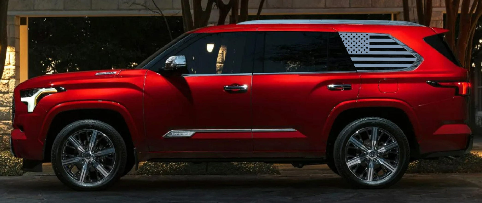 Premium Vinyl Sticker Compatible With Toyota Sequoia Block Line Design Car styling Friends gifts American flag