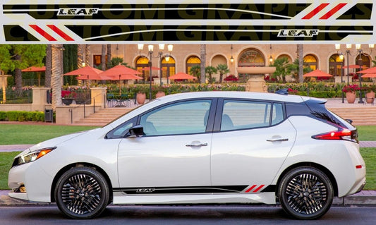 2x Autocollants en vinyle Bandes latérales de course pour Nissan Leaf Style Design