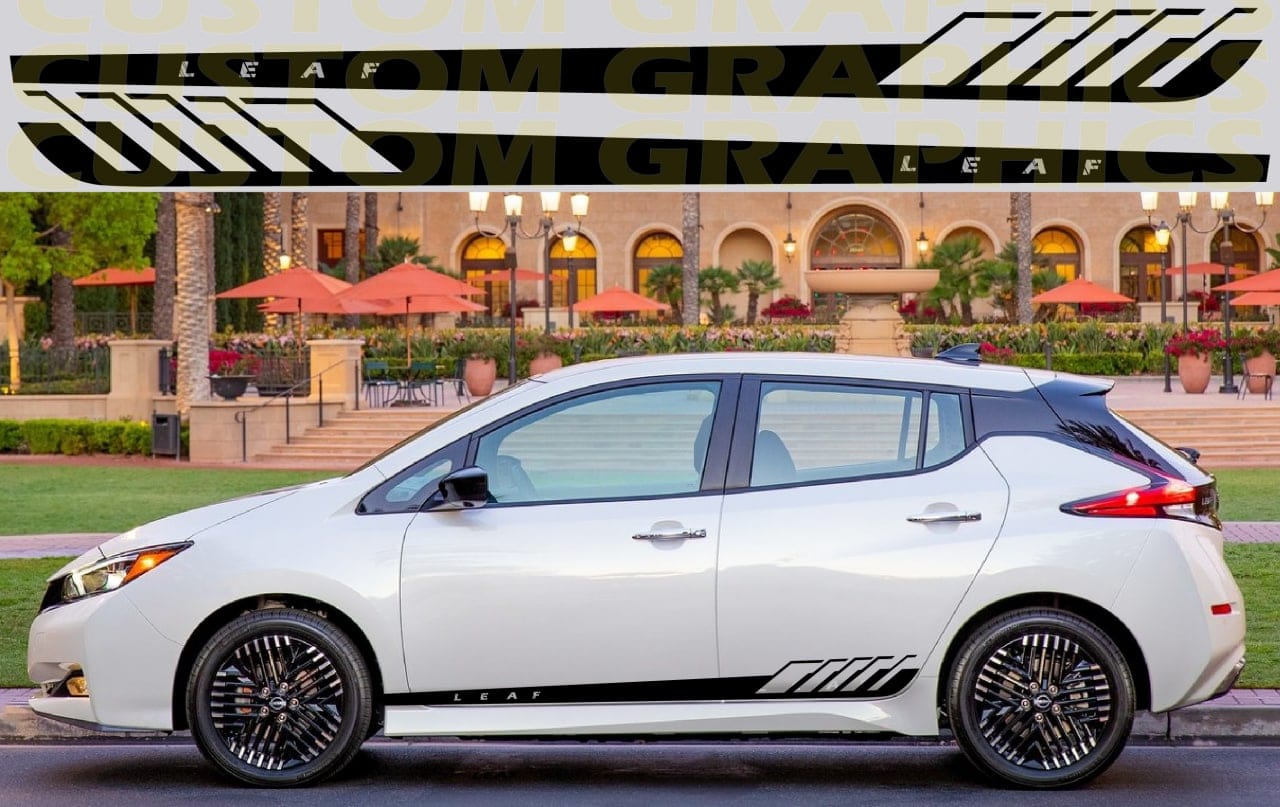 2x Autocollants en vinyle Bandes latérales de course pour Nissan Leaf Nouveau style 