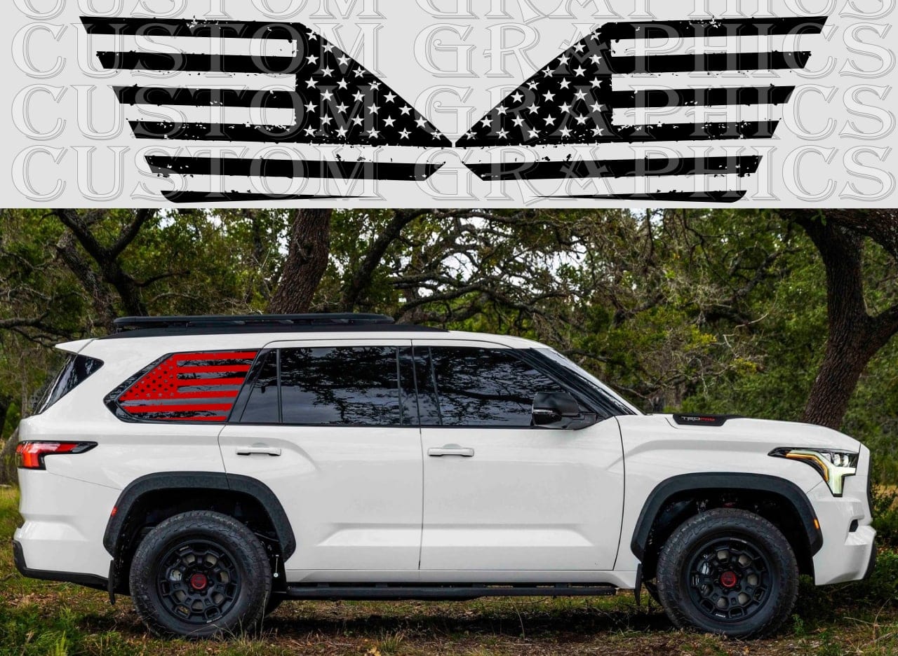Premium Vinyl Sticker Compatible With Toyota Sequoia Block Line Design Car styling Friends gifts American flag