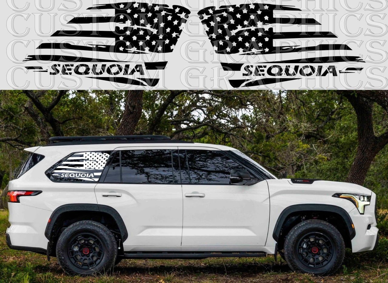 Premium Vinyl Sticker Compatible With Toyota Sequoia Flag Design TRD pro Car window stickers