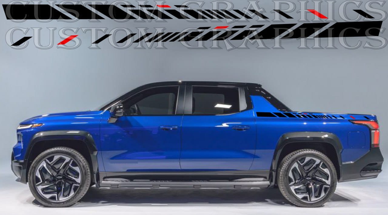 Autocollant en vinyle compatible avec la conception de la cabine arrière du Chevrolet Silverado EV RST