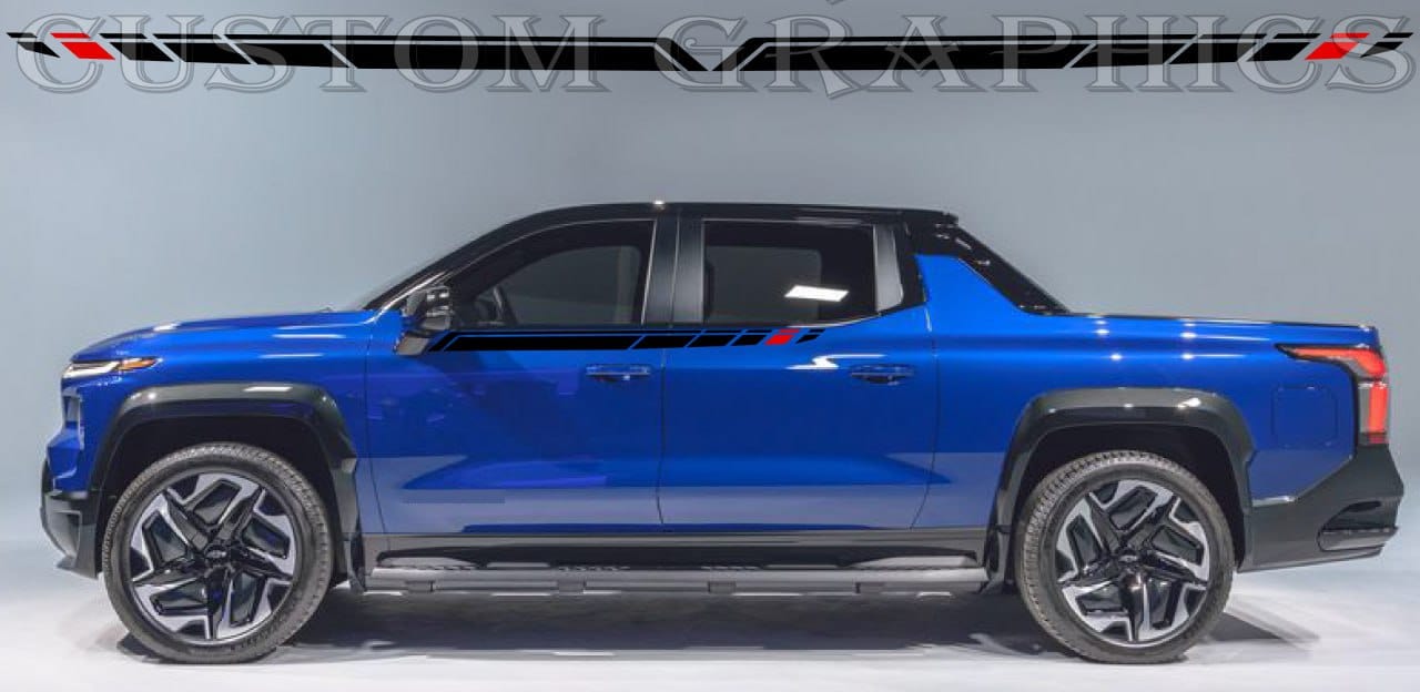 Autocollant en vinyle compatible avec le design de style RST UP de Chevrolet Silverado EV