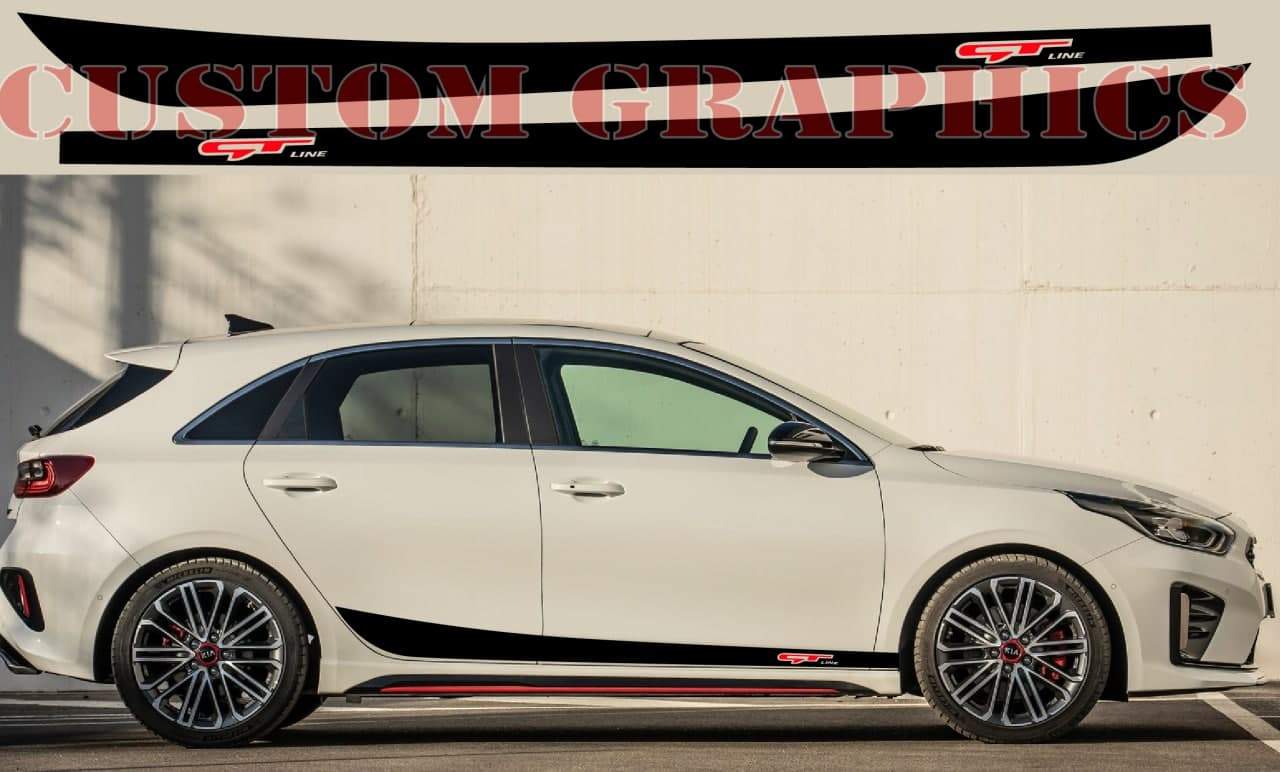 Vinyl Graphics 2 color Design Decal Sticker Vinyl Side Racing Stripes Compatible with Kia Ceed