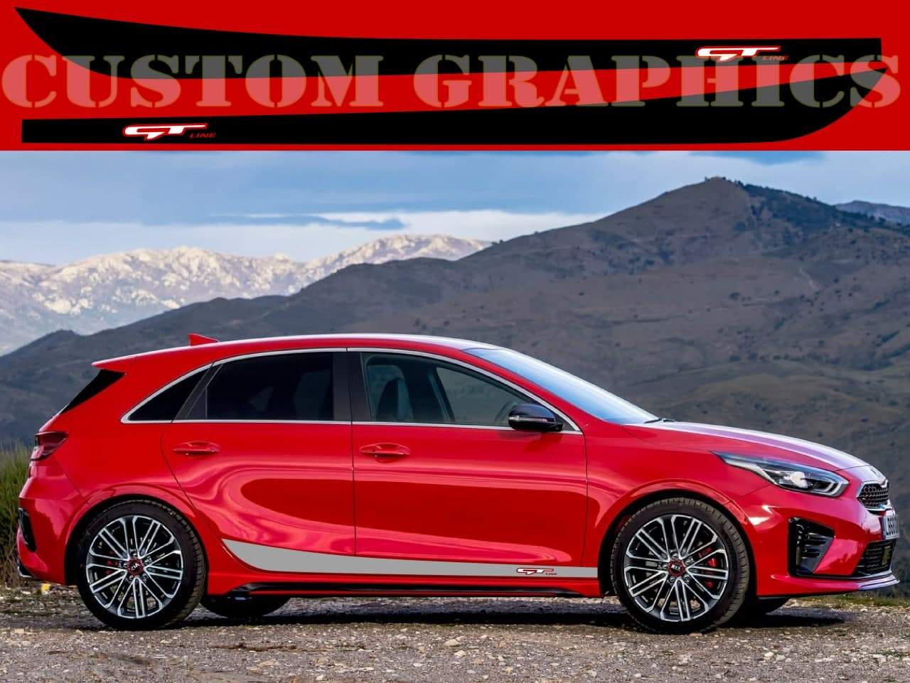 Vinyl Graphics 2 color Design Decal Sticker Vinyl Side Racing Stripes Compatible with Kia Ceed