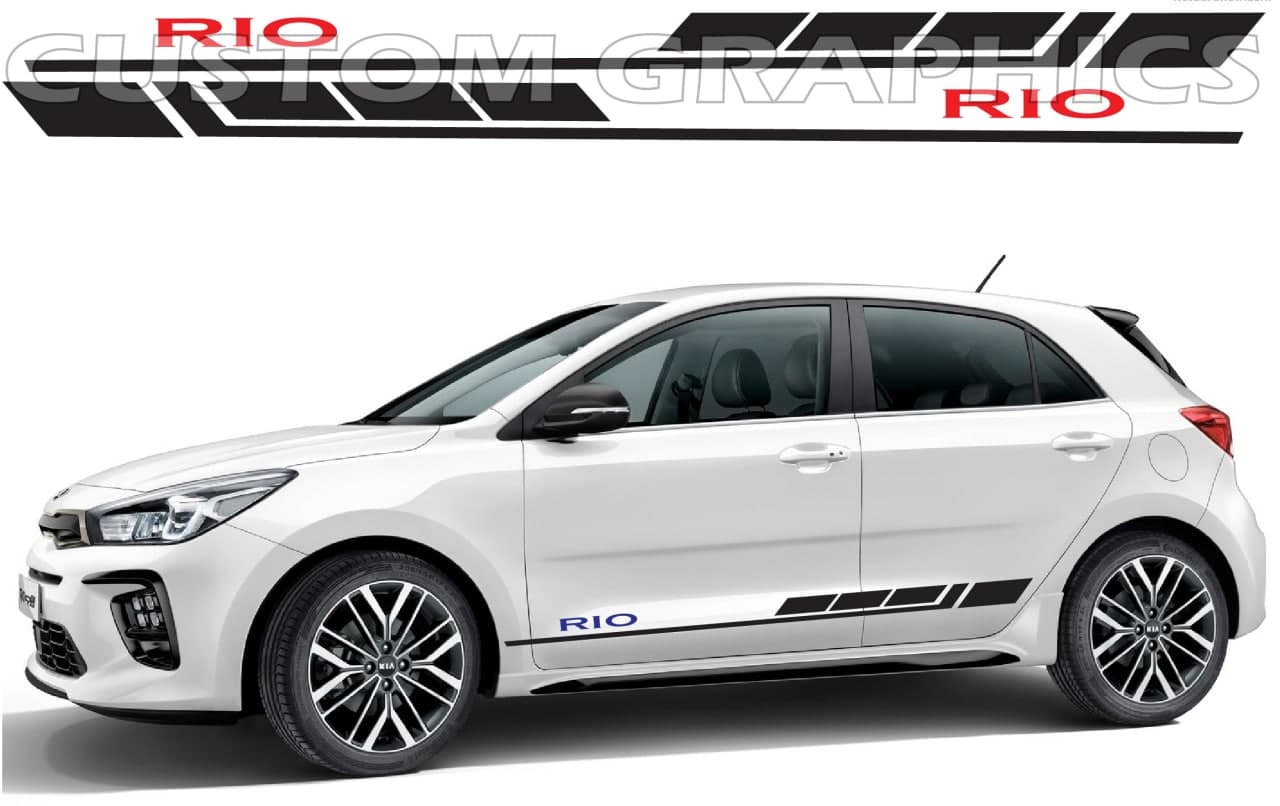 Vinyl Graphics 2 color Design Decal Sticker Vinyl Side Racing Stripes Compatible with Kia Rio