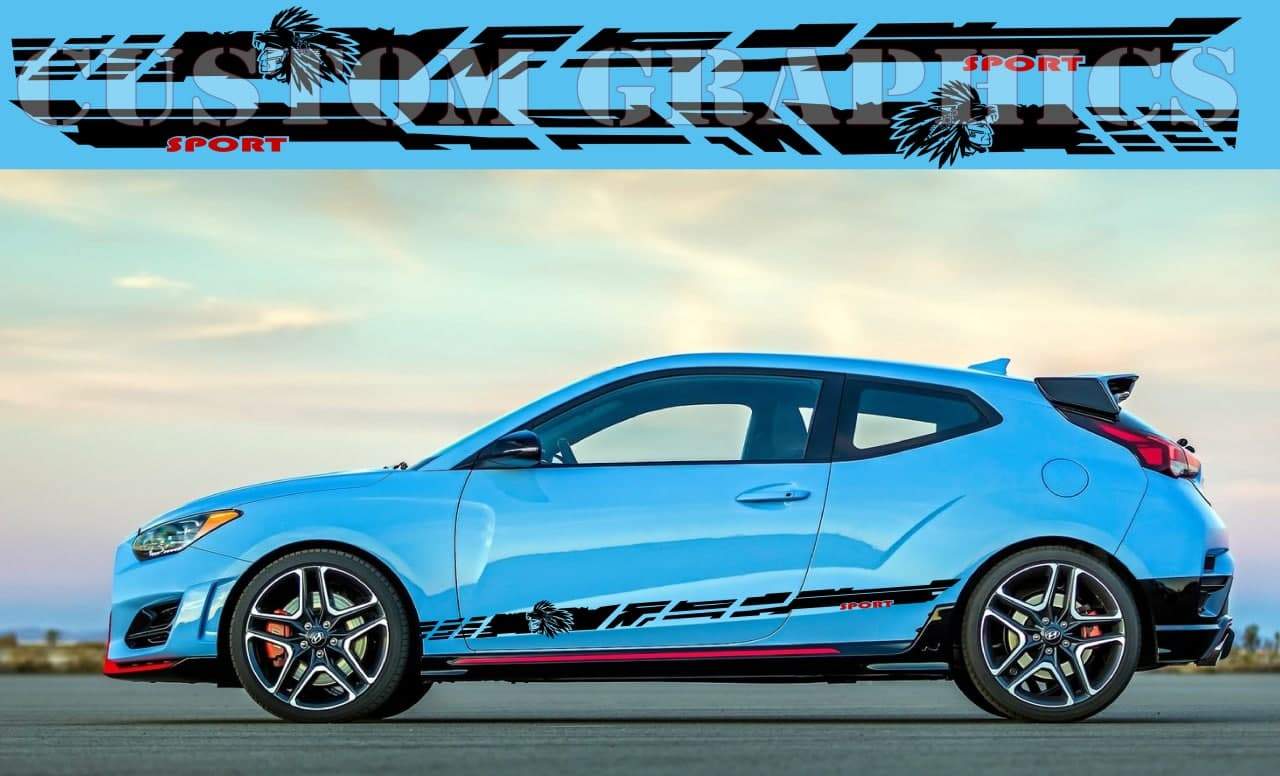 Vinyl Graphics 2 Colors Indian Man Design Decal Sticker Vinyl Side Racing Stripes for Hyundai Veloster