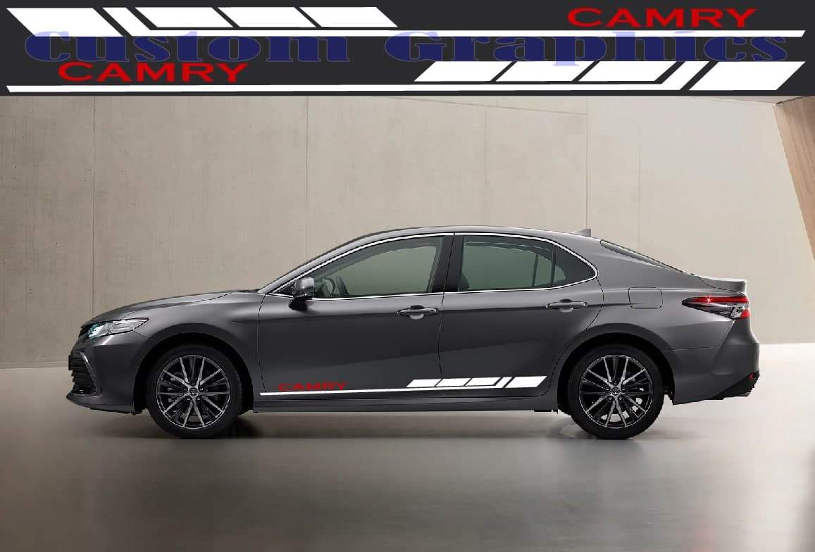 Vinyl Graphics 2x Decal Sticker Vinyl Side Racing Stripes Compatible with Toyota Camry Block Graphic