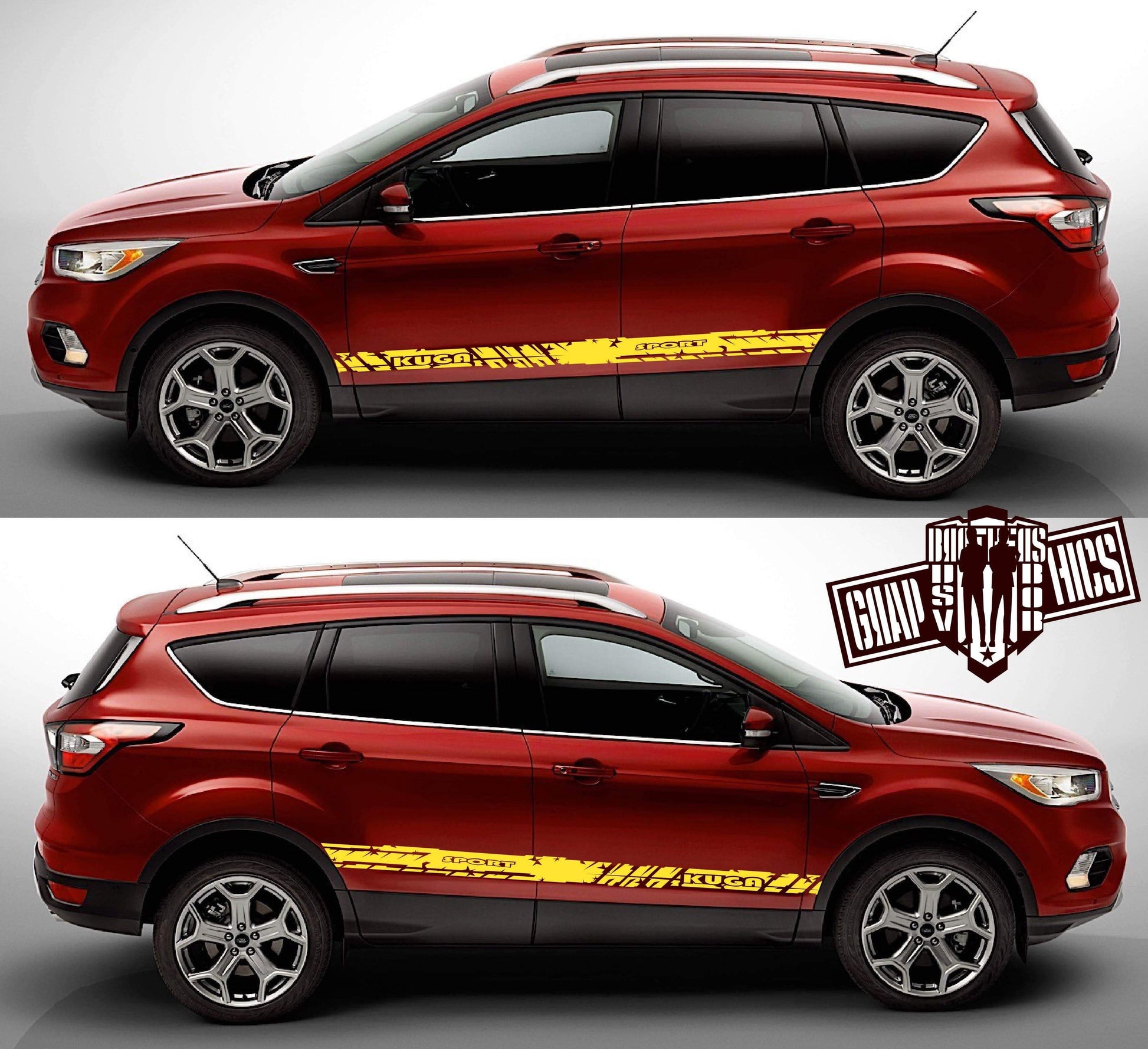 2x Decal Sticker Vinyl Side Racing Stripes for Ford Kuga - Brothers-Graphics