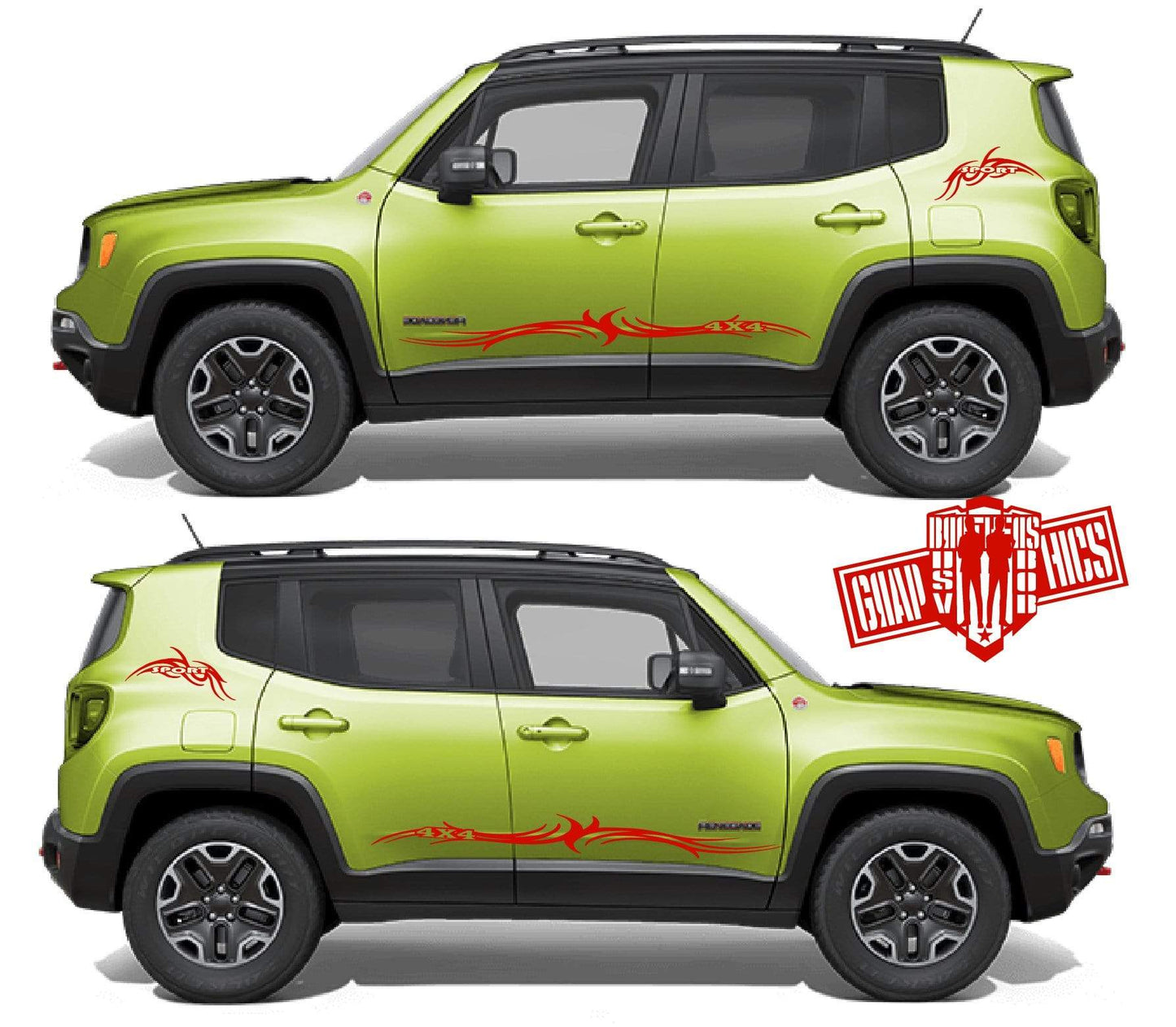 2x Decal Sticker Vinyl Side Racing Stripes for Jeep Renegade - Brothers-Graphics