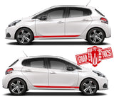 2x Decal Sticker Vinyl Side Racing Stripes for Peugeot 208 - Brothers-Graphics